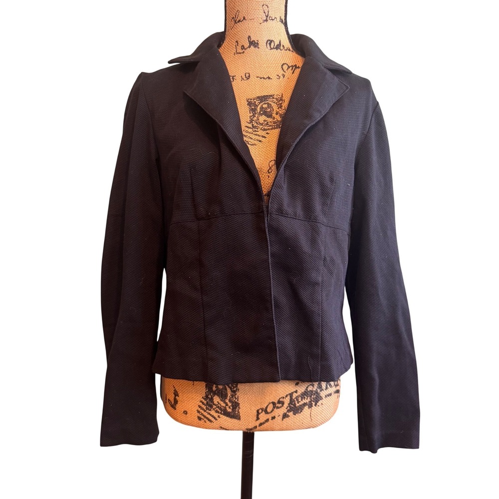 Metro Style Womens Textured‎ Zip Front Work Office Blazer Jacket Black Size 14